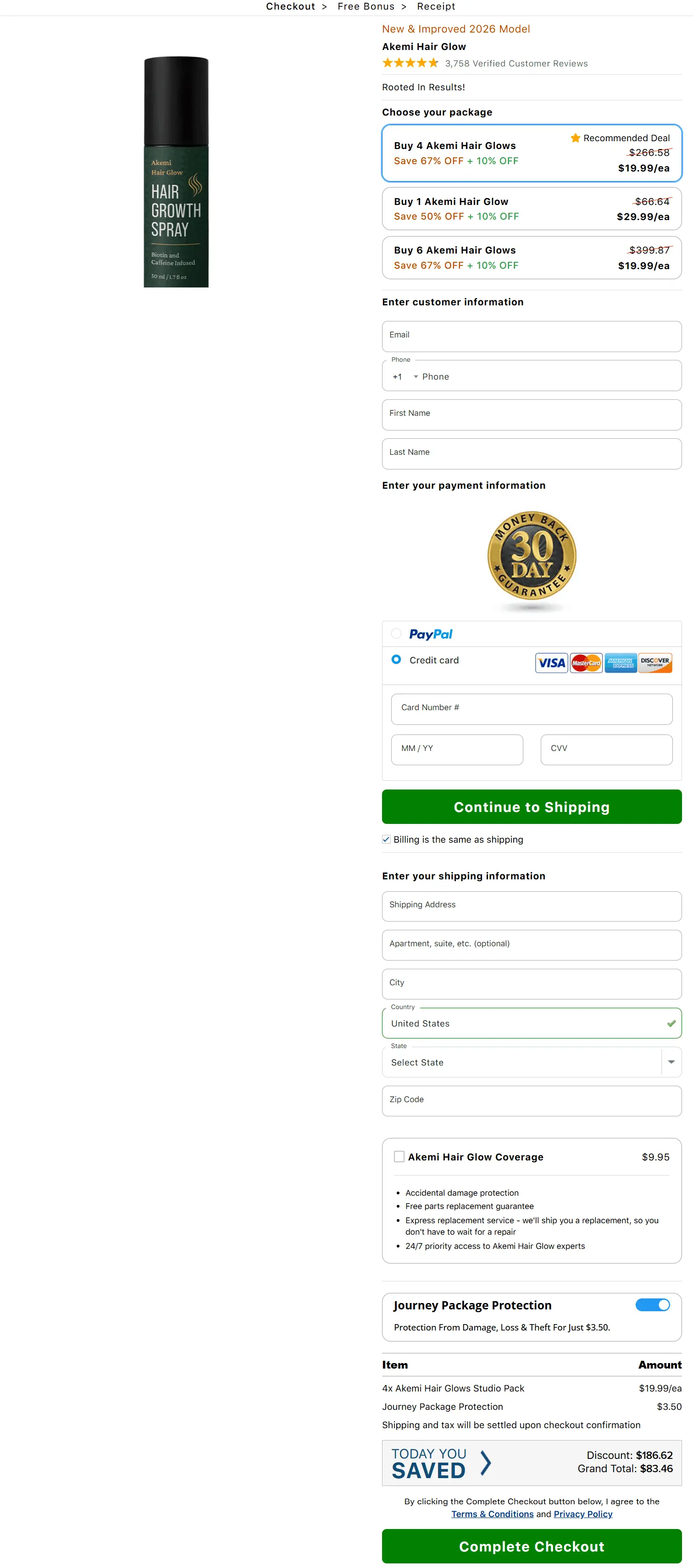 akemi hair glow secure checkout page
